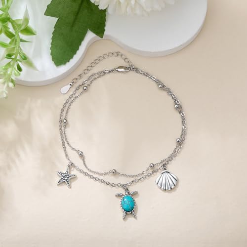 Tobillera de tortuga marina de plata 925 y turquesa para mujer 4