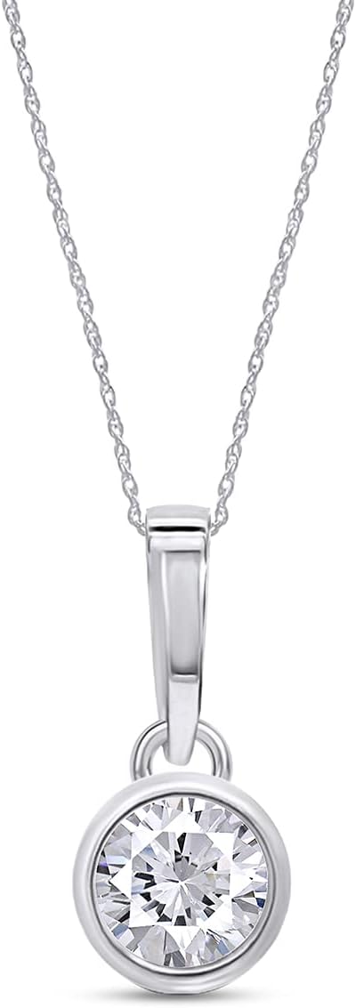 SAVEARTH DIAMONDS 1/5 Carat Round Cut Lab Grown Diamond Bezel-set Solitaire Pendant Necklace In 14k Gold Over Sterling Silver Jewelry For Her, 18" Chain (0.20 Cttw)
