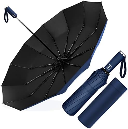 Poligono Parasol Odporny na Burzę, Składany Parasol Kieszonkowy, Automatyczne Otwieranie i Zamykanie, dla Mężczyzn i Kobiet, Kompaktowy, 12 Dużych Parasoli, średnica 105 cm