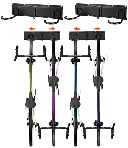 Soporte Bicicletas Pared, Soporte de Pared para Bicicleta, Cuelga bicis pared Ganchos para 4 Bicicletas + 2 Cascos, soporte para bicicletas pared MTB y bicicleta de carretera, Negro