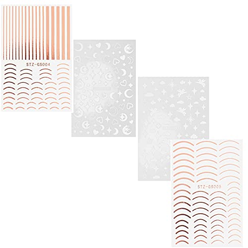 YUECI 4PCS Nagelsticker 3D Nagelabziehbilder Gold und Silber Aufkleber Nagelaufkleber Metallic Selbstklebend Aufkleber…