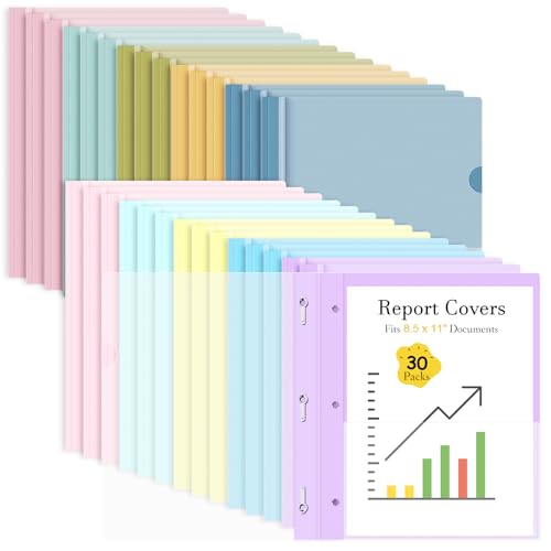Image of Ndsox 30 Pack Plastic Report Covers with 3-Prong Fasteners for Letter Size | Clear Front Presentation Folders, Resume Folders for Interview, 10 Colors Back, Metal 3-Prong Fasteners, 100 Sheet Capacity