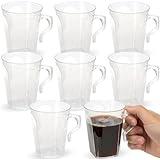 Blue Sky Clear Square 8.5oz Disposable Plastic Coffee Mugs - 8 Count | Elegant Transparent Cups for Hot and Cold Beverages, Parties, and Events