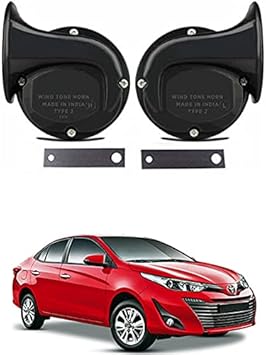 RKPSP Universal Windtone Jalwa Horn (2 and 4 Wheelers), Black Color, Heavy Plastic Body, Set of 2, 12V Voltage for Yaris Universal for All Models