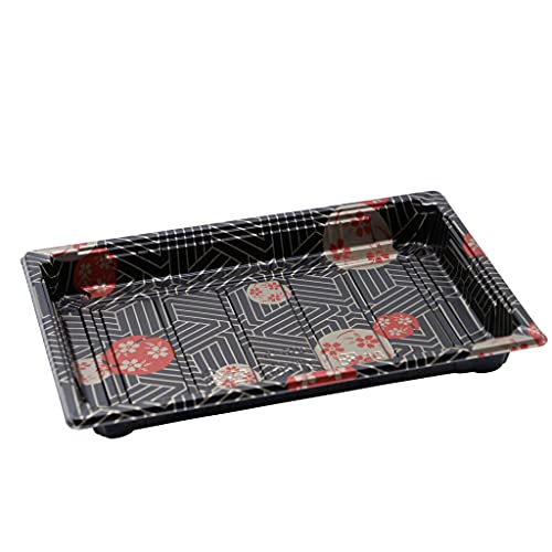 EcoQuality Large Black Sushi Trays with Lids 8.5 x 5.5 Inch - Disposable Sushi Packaging Box, Carry Out Container, Take Out Boxes, Black Plastic To Go Containers, Entrees, Appetizers or Desserts (50) - Thumbnail 2