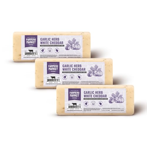 Farmers Market, Gluten Free, Keto, Paleo, Low Sodium, Zero Sugar, Wisconsin Cheese Gift Sets, 3-Pack, Garlic Herb White Cheddar