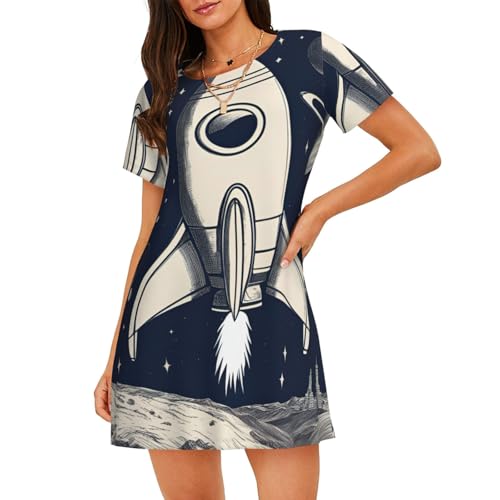 Chemise de nuit légère femme Rocket in Space en tissu respirant à manches courtes