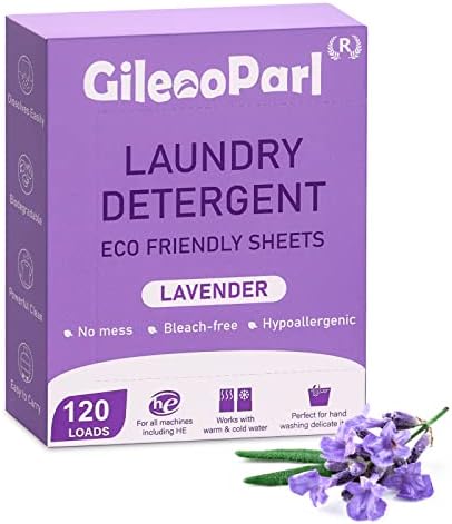 Gileooparl Laundry Detergent Sheets - 120 Loads - Liquidless - Plant Based Formula - Eco Friendly & No Plastic Jug - Hypoallergenic Detergent Strips for Sensitive Skin - Lavender