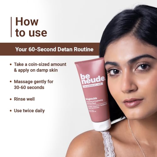 Image of Be Neude Brightside 100ml Detan & Brightening Gel Face Wash with Goat Milk, Vitamin C & Tartaric Acid for Dark Spot Removal, Pigmentation & Glow, Face Wash for Men & Women