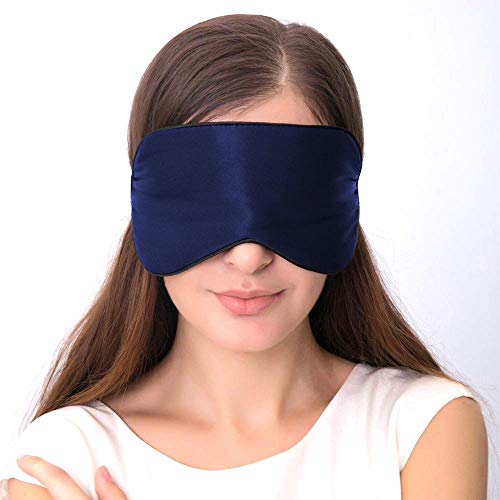 Masque pour les yeux en soie, masque de sommeil, sangle réglable, bandeau léger pour les voyages, le sommeil, les siestes et la méditation. (Bleu.)