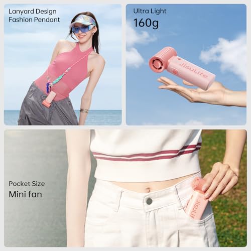 Image of JISULIFE Portable Handheld Fan Life9, Turbo Power High Speed Air [12H Max Cooling Time], 5 Gear Wind, 3600mAh Rechargeable, Mini Pocket Design, Personal Fan for Travel Concerts Camping Makeup - Pink