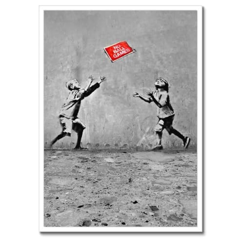Banksy No Ball Games affiche encadrée pour mur vide noir 50x70
