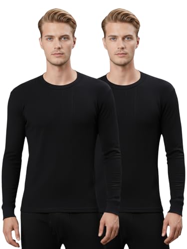 LUX PARKER Men's Pack of 2 Black Round Neck Full Sleeves Premium Thermal Top(Size:85cm)