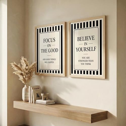 Image of NoWorries Motivational Wall Art Framed Set of 2 | Inspirational Quotes Prints with Frames | Black & White Positive Affirmation Artwork Paintings Decor for Office, Bedroom & Living Room (Art-19, 10x13inch)