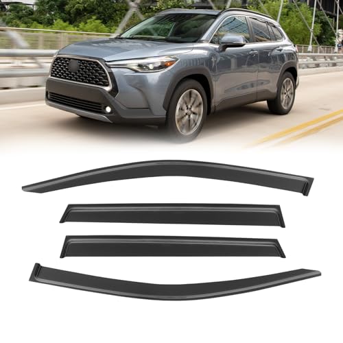 CMVT Auto Window Visor for Toyota Corolla Cross 2022-2026, Out-Channel Rain Guards Shields Vent Wind Shade Deflector Dark Smoke 2023 22 23 24, Tape-On Outside-Mount, 4PCS