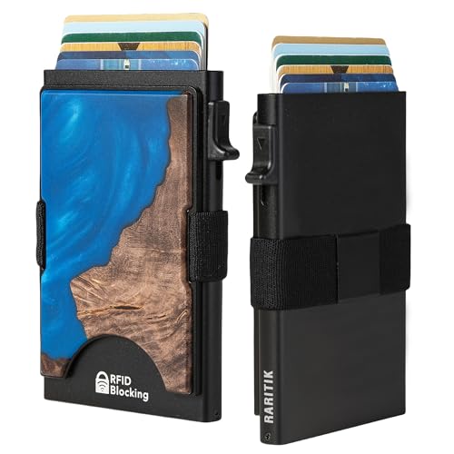 Image of Slim Card Holder Wallet for Men, Minimalist RFID Blocking Pop Up Wallet, Smart Metal Business Card Case Holds 12 Cards, Ultra-Thin Front Pocket Wallet, Gifts for Men