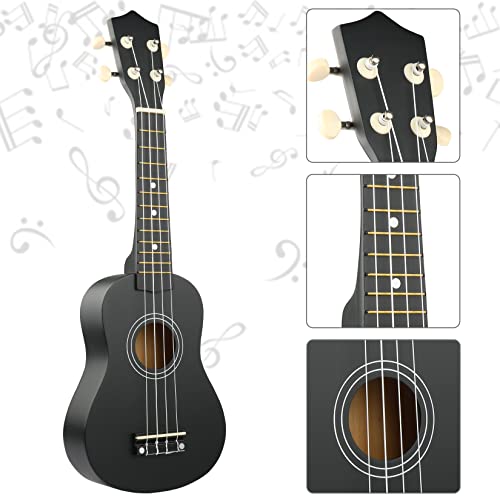 Image of LXS Soprano Ukulele Ukulele for Beginners - 21 inch Small Guitar Ukulele with Gig Bag, Standby String, Picks and Primary Tutorial (Black)