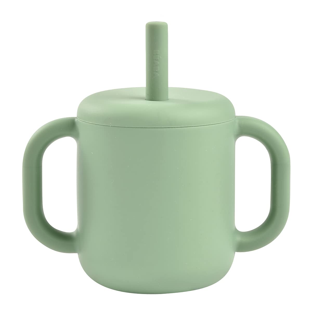 BéabaBaby Straw Learning Cup, Bottle/Cup Function, 100% Silicone, Wide Handles, Makes Gripping and Motor Skills Easier, Ergonomic, 170 ml, Sage Green