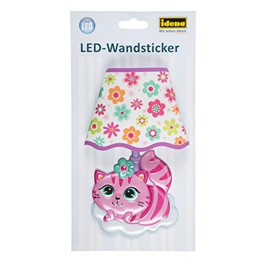 Idena 31258 – LED-väggklistermärke lampa katt, med ljussensor ca 21 x 13 cm, perfekt som nattlampa för barnrummet
