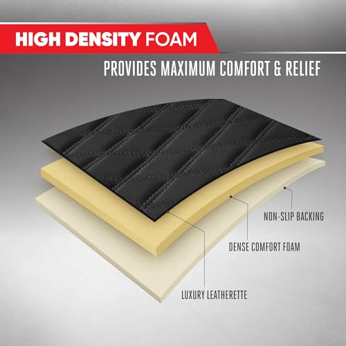 Image of Motor Trend Rear Seat Cushion - Black Diamond Stitched Faux Leather Rear Seat Cover for Cars, Trucks, SUVs - Padded, Waterproof, Non-Slip Back Seat Cover with Storage Pockets