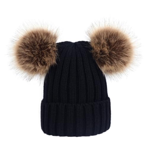 Knitted Hat for Boys and Girls Years Old Unisex Warm Beanie for Toddlers Cozy Black Faux Fur Cap