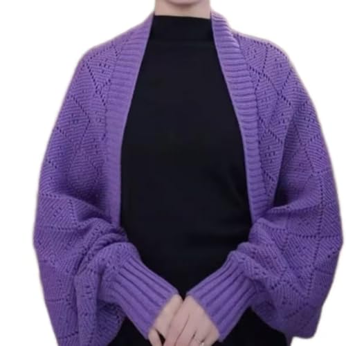 Knitted Shawl Coat, Fashion Hollow Out Cardigan,Multifunctional Warm Knitted Crochet Scarf Wrap with Fall and Winter (Purple,One Size)