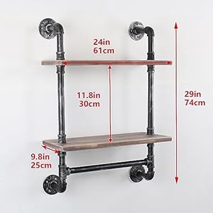 Industrial Pipe Shelving,Iron Pipe Shelves Bathroom Shelves with Towel bar,24in Rustic Metal Pipe Floating Pipe Wall Shelf,2 Tier Industrial Wall Mounted,Retro Brown Industrial Pipe ShelvingIron Pipe Shelves Bathroom Shelves with Towel bar24in Rustic Metal Pipe Floating Pipe Wall Shelf2 Tier Industrial Wall MountedRetro Brown