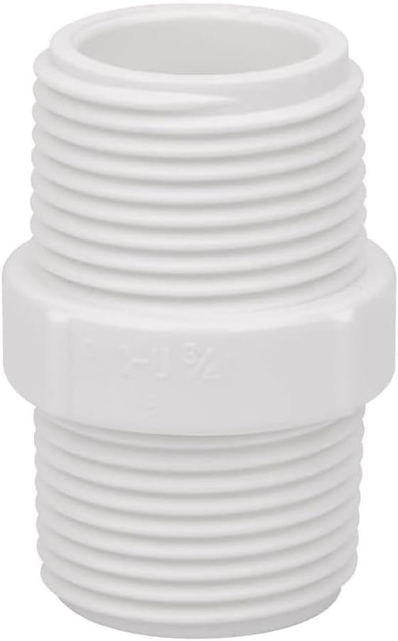 3/4 Inch PVC Hex Nipple, SCH 40 NPT Male Thread Coupling Pipe Fitting Connector- White 1 pcs