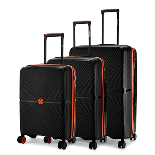 Image of Nasher Miles Bali Hard-Sided Polypropylene Luggage Set of 3 | 55cm, 65cm & 75cm | 8 Wheels Small, Medium & Large Trolley Bag for Travel | Suitcase (Black)