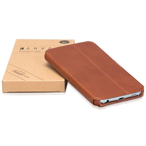 Kanvasa Samsung Galaxy S6 Leather Case Flip Cover Brown Slim Book Case For Galaxy S6 - Luxury Pouch Made From Real Genuine Leather - Optimal Protection & Premium Leather - Ultra Thin #TOP6