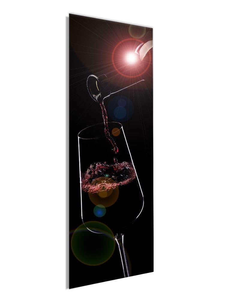 artissimo Glasbild Küche 30x80 cm Bild Küche Rotwein AG5459A – Weinbild Hochformat schmal, Wandbild Wein modern rot schwarz