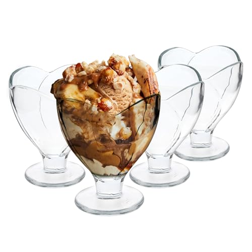 GK Global Kitchen Glass Dessert Bowls Sundae Ice Cream Set of 4 Stemmed Appetiser Cocktail Fruit Salad Mini Trifle Pudding Bowl Dishes Footed Glasses for Desserts Sundaes Drinks
