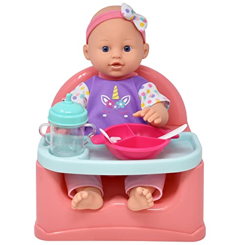Image of Baby Doll Feeding Set, 14 Inch Doll, Booster Seat High Chair Feeding Table with Food Tray, Bib, Bottles and Pretend Play Feeding Accessories for Kids and Toddlers