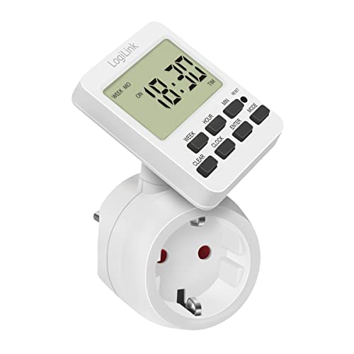 Minuterie numérique programmable prise écran rotatif 180 degrés LogiLink blanc IP20