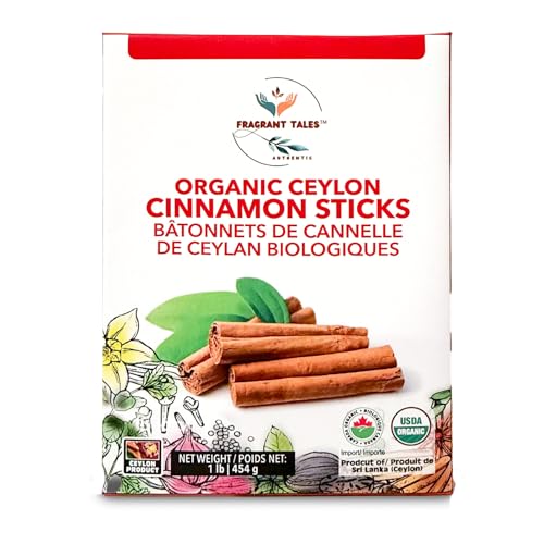 Premium Organic Ceylon Cinnamon Sticks - 1 LB (454g), True Ceylon, USDA Certified, Non-GMO, Gluten-Free, Pure Sri Lankan Cinnamon for Cooking & Baking