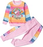 RETSUGO Girls Sweatsuits 2PCS Outfits Unicorn Long Sleeve Sweatshirt and Rainbow Sweatpants Tracksuits Rainbow Outfit School Clothes Pink Size 5/6611