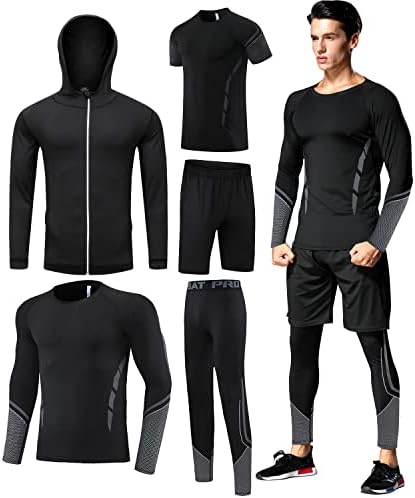 BOOMCOOL Men Fitness Workout Clothing Gym Running Compression Pants Shirt Top Long Sleeve Jacket Set