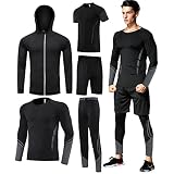 BOOMCOOL 5PCS Gym Clothes for Men,Workout Sets incluir Compression Shirt Pants Hoodie Jacket for Out