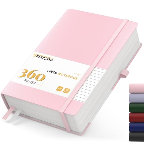 Smarpau Notizbuch A5, Hardcover Liniert Journal mit 360 Seiten 100gsm dickes Papier, Leder Tagebuch, Journal Notizblock für Frauen und Männer für Schule, Arbeit, Zeichnen, 14.5 x 21cm - Rosa