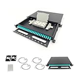  FYBOPTWU - 1 boîtier de 24 connecteurs LC multimode OM3 à fibre optique duplex 48 ports avec tresses et coupleurs, boîtier de panneau de brassage LGX 48 cœurs (design de type tiroir) pour armoire de