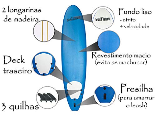 Prancha de surf fun board 7.2 + kit surf - Brasil Natural (Cinza)
