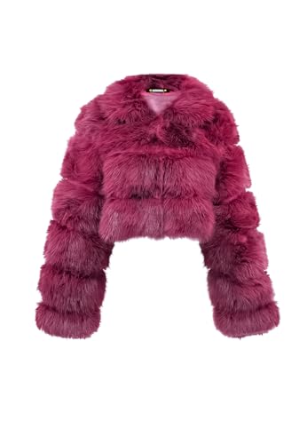 QUEEN HELENA Chaqueta de pelo corto de invierno cálido con pelo suave y peludo para mujer PLC06, PLC06 Red, Talla única