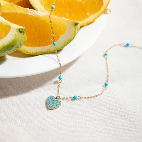 Bijou en pierre naturelle avec pendentif cœur bleu turquoise de haute qualité