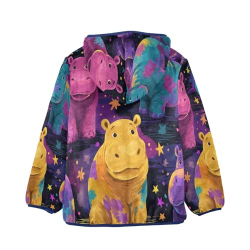 Colorful Hippo Pattern Artwork Toddler Fleece Jacket Girl Boys Hooded Fleece Jacket Coat Warm Outwear Zip-up 3-10T2