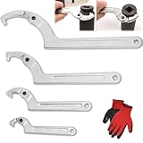 Wadoy Adjustable C Pin Spanner Hook Wrench for Hydraulic Ram Cylinder, Mechanical Machine, Equipments Vehicles, (4 Pcs) 3/4-2', 1 1/4-3', 2-4 3/4', 4 1/2-6 7/10' Round Head Pin Spanner Wrench Set