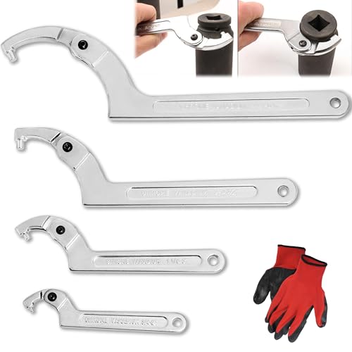 Wadoy Adjustable C Pin Spanner Hook Wrench for Hydraulic Ram Cylinder, Mechanical Machine, Equipments Vehicles, (4 Pcs) 3/4-2", 1 1/4-3", 2-4 3/4", 4 1/2-6 7/10" Round Head Pin Spanner Wrench Set