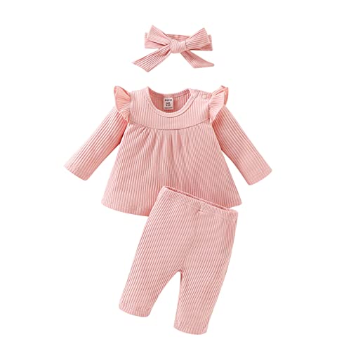 Baby Boys Girls Clothes Newborn Ribbed Outfits Twist Knit Sweater Shirt Top and Pants Clothes 3 6 12 18 24 Months Pink