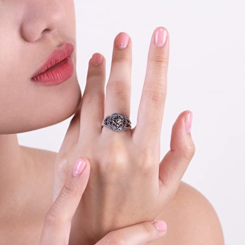 Gemondo Sterling Silver 925 Art Nouveau with Cluster Prong Set Marcasite Filigree Classic Statement Ring Size 5, 6, 7, 8, and 93