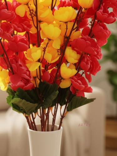 Image of ARTSY Artificial Flowers Bunch for Decoration Cherry Blossom, Ideal for vase, Home, Office Decor, Gifts, Craft, Artificial Plants for Decoration, Without vase, Yellow Maroon, Combo, 2 Pieces