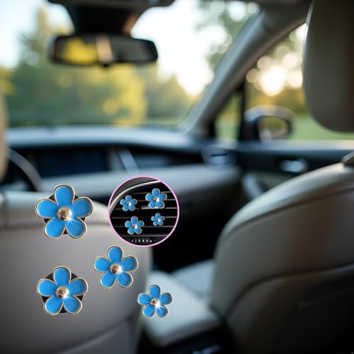 Image of 4Pcs Car Accessories Daisy Flowers Cars Air Freshener Vent Clips,4 Sizes Cute Cars Flowers,Clips,Girly Women Flowers Car Accessories,Refillable, Diffuser Air Fresheners Accessories (Blue)